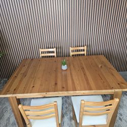 Ikea Natural Pine Wood Dining Table with  Extension and 4 Chairs