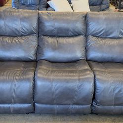 Gray Leather Electric Double Reclining Couch