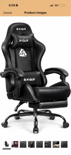 N-Gen Black Gaming Chair with Footrest