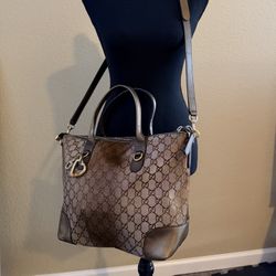 Gucci GG Canvas Tote w/ Detachable Strap & Dustbag • Bamboo Heart Charm • Authenticated • Rare Vintage  