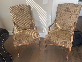Pair of French Style Gold Damask Armchairs