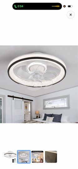 Enclosed Ceiling Fans with Lights,Flush Mount Modern Ceiling Fan and Remote Control,18.89 in Fandelier Ceiling Fan with Light,3000K-6500K Dimmable LED