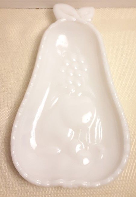 Hazel Atlas White Milk Glass Pear Shaped Embossed Candy Nut Dish 8x5