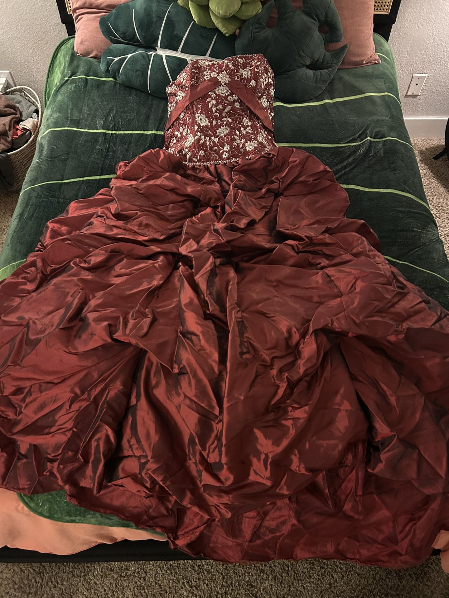 Red & Silver Prom Style Strapless Dress