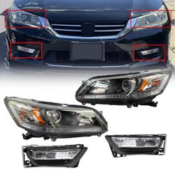 4pc 2013 2014 2015 Honda Accord Headlights Headlamps Bumper Fog Lights set left right