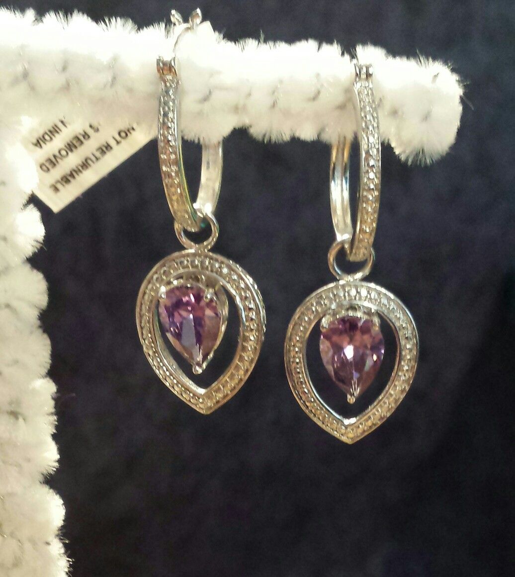 Simulated Purple Diamond (Pear) Earrings