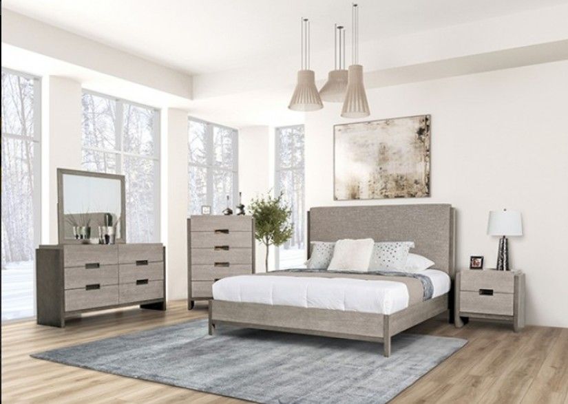 Brand New Grey Contemporary Style 4pc King Size Bedroom Set