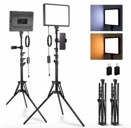 NEEWER Basics 2Pcs LED Video Light Panel with 59'' Tripod Stands/Phone Holders, 2K 850Lux Dimmable Plastic Studio Lighting for Photography Fil