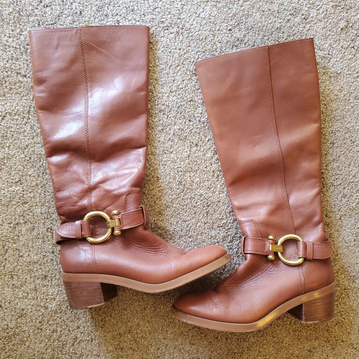Coach Carolina Saddle Tan Tall Boots Size 5