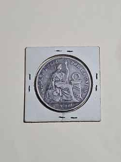 1868 PERU South America LIBERTY Antique Genuine Silver SOL Peruvian Coin