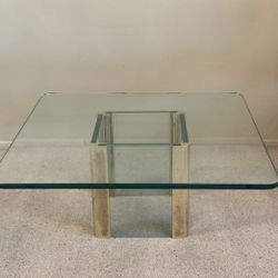 Vintage Leon Rosen Pace Collection Brass Glass Square Coffee Cocktail Table Mid Century Modern MCM 