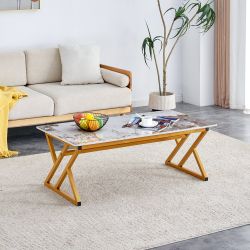 Alora Marble Coffee Table 47", White & Gold