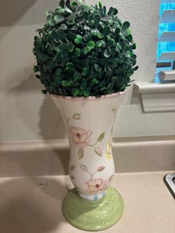 Ceramic Floral Vase with Faux Topiary