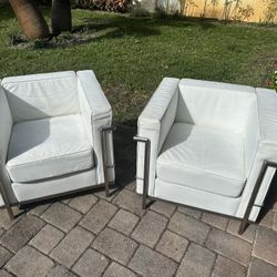White Leather Club Chairs