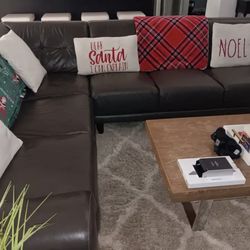 Grey Leather Sectional Couch 