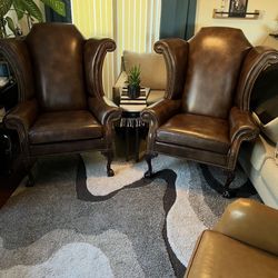King George III Wingback Full Grain Leather Chairs