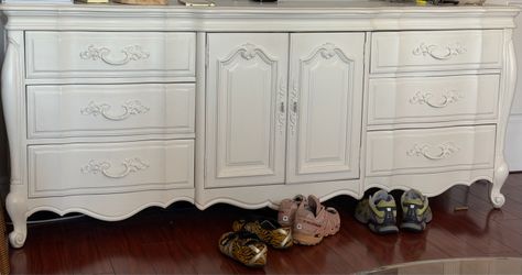 French Provincial White Dresser with Cabinet