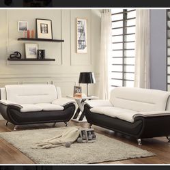New White/Black Sofa and Loveseat 🎉we finance just $39 down payment