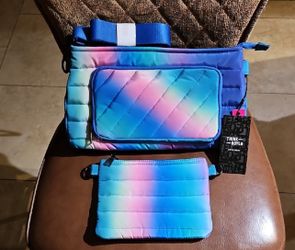 THINK ROYLN blue pink Purse Tote Crossbody