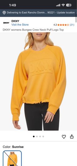 DKNY Women’s Bungee Crew Neck Sweatshirt Sz M Pullover Crop NWT yellow Active