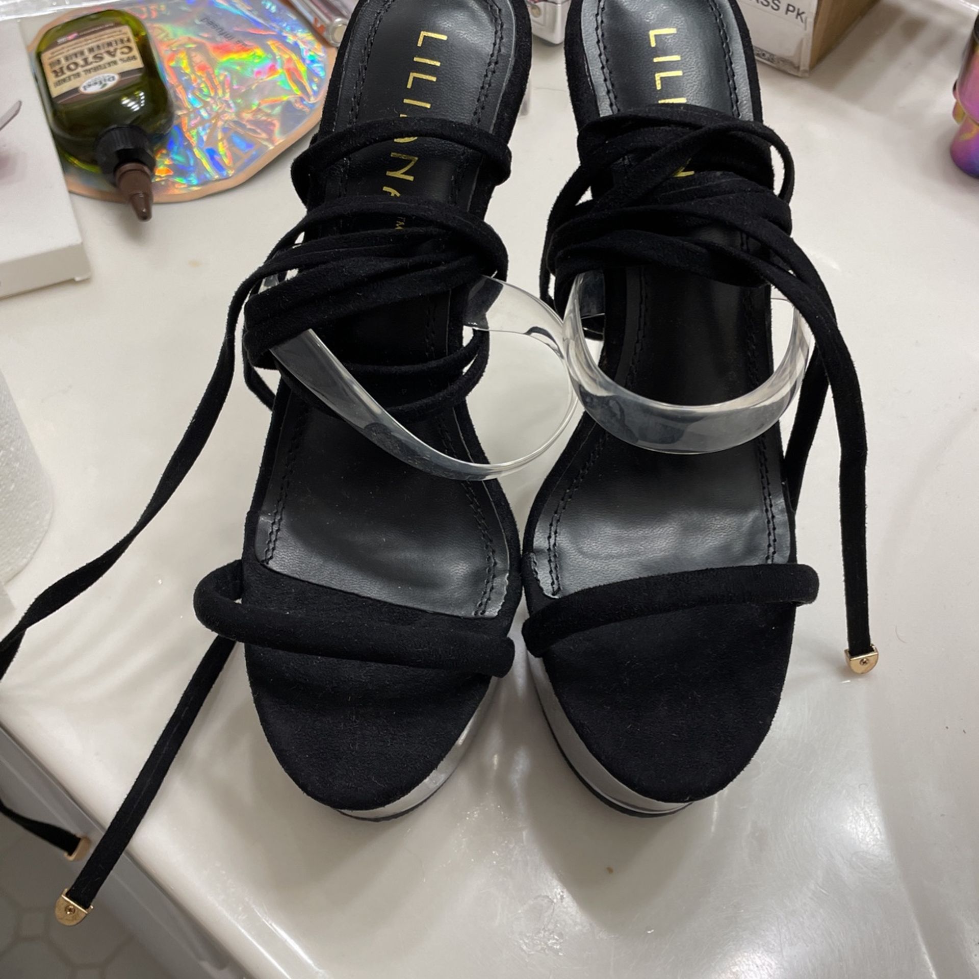 Black Platform Tie Up Heels