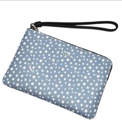 Coach Light Blue Stars Print Wristlet Wallet