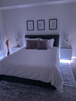 2 White Nightstands LED lights