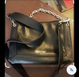 Calvin Klein Black Medium Crossbody Bag Zip Closure Silver Hardware Chain Strap