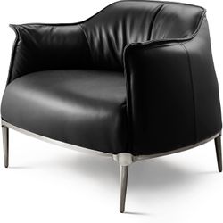 Archibald Chair, Nordic Accent Black Leather Armchair with Carbon Steel Foot, for Living Room, Bedroom, Study Room, Bar, Hotel, Office