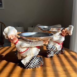 Two Chef Figurines With Platter 