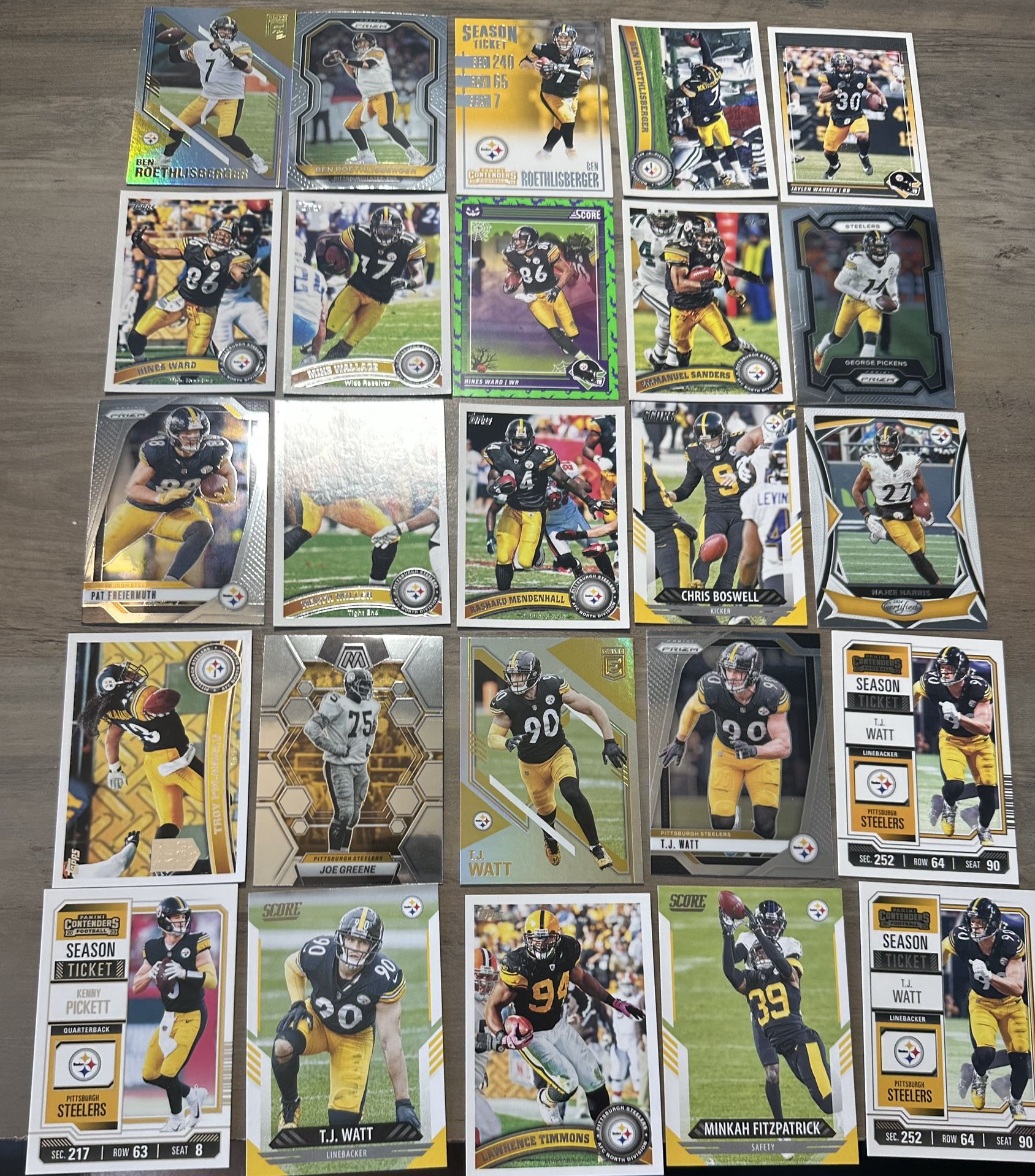 Pittsburgh Steelers Football Card Team Lot (39) -Big Ben, Watt, Ward, Pickens