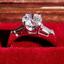 1.48CTW. Platinum Iridium Natural Baguette Diamond & IGI Lab Diamond Engagement Ring ◇ Size: 6.0