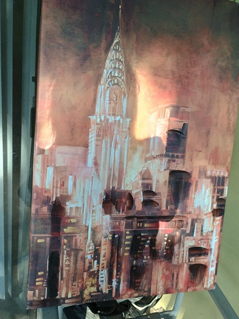 REDUCED!!! Large.. . City Oil Painting On Canvas