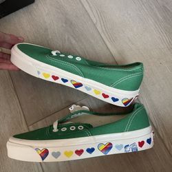 Limited Edition Green Van’s Sneakers With Multicolor Heart Designs 