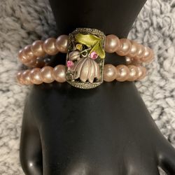 Double Strand https://offerup.com/redirect/?o=QnJhY2VsZXRzLnBpbms= Pearls With Flower Decor,and Tribal Bracelet With Multiple Stones