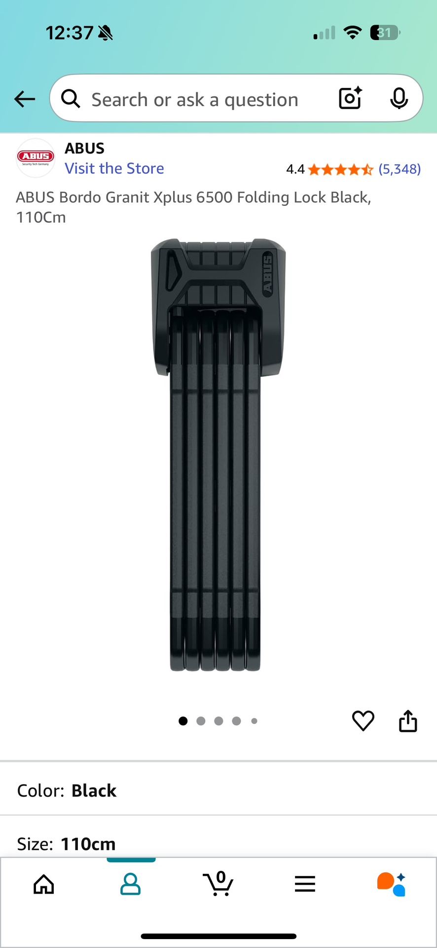 ABUS Bordo Granit Xplus 6500 Folding Lock Black, 110Cm