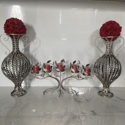 Flower and candle base(set of three,metal)