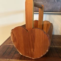 Vintage Wooden Heart-Shaped Slatted Basket with Handle