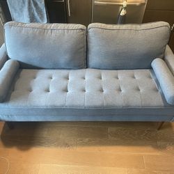 Blue 68" Square Arm Linen Sofa Loveseat