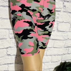 NEW Womens Pink Camo Biker Shorts Legging Shorts Soft As Lulaoe