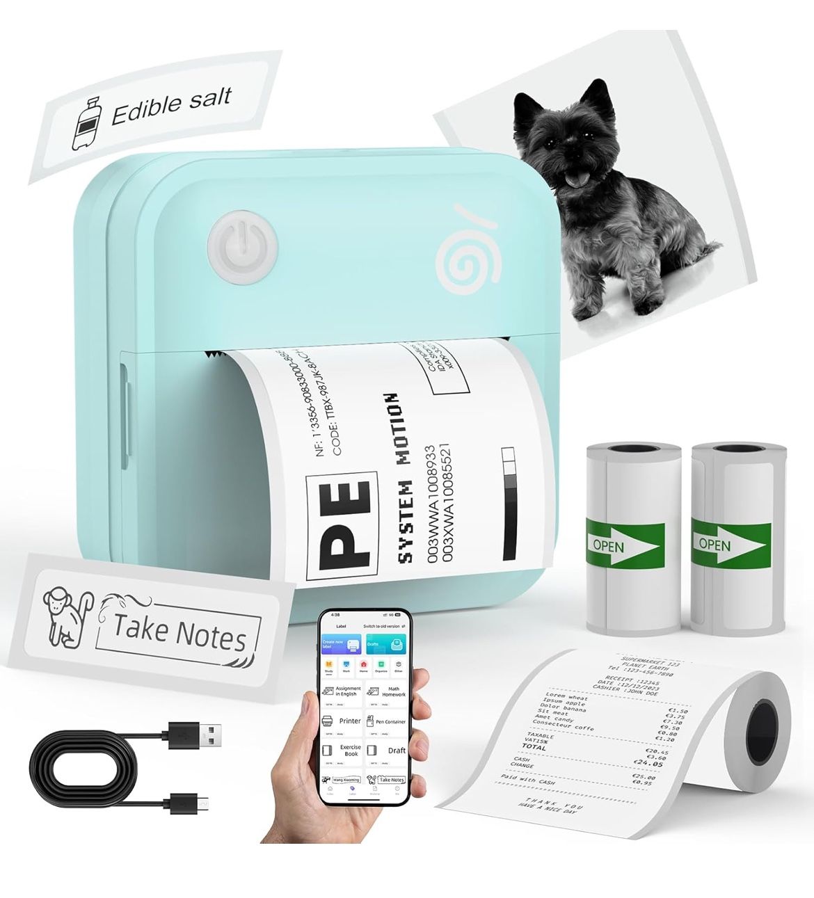 Portable Thermal Label Printer, Bluetooth Shipping Label Printer,Mini Sticker Printer, Storage and P