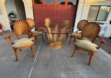 Vintage Italian Breuners Shell Back Grotto Dining Set – 6 Arm Chairs & Agave Table