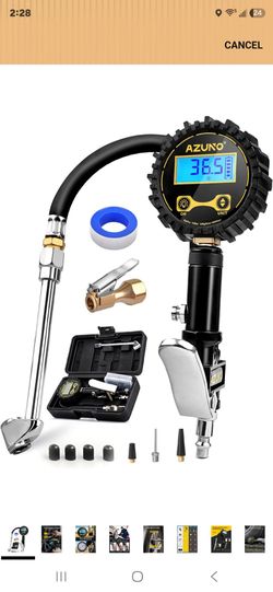 Azuno Digital Tire Inflator with Pressure Gauge, 200 PSI, Heavy Duty Air Compressor Accessories, with Rubber Hose Lock on Air Chuck and Quick Connect 