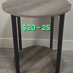 Two Tier Round Wood and Metal End Table