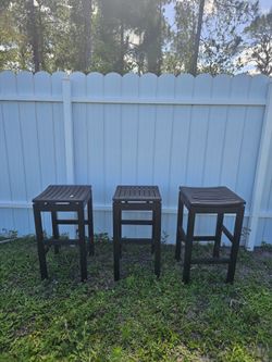 Set of 3 Modern Dark Wood Bar Stools