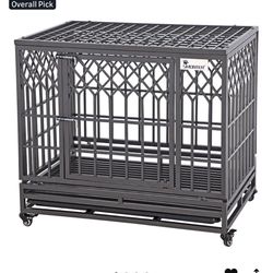 38” inch dark silver dog crate with fancy design