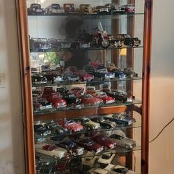 Die Cast Cars & Glass Oak CURIO CABINET