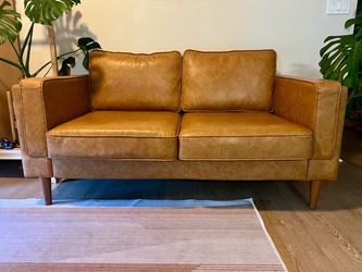 Tan Vegan Leather Loveseat Sofa by Albany Park