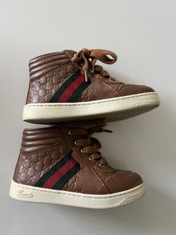 Authentic Gucci Kids High-Top Sneakers – Brown Leather (Made in Italy)