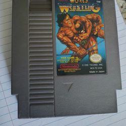 Tecmo World Wrestling NES cartridge, gray, gently used, classic 1990 release